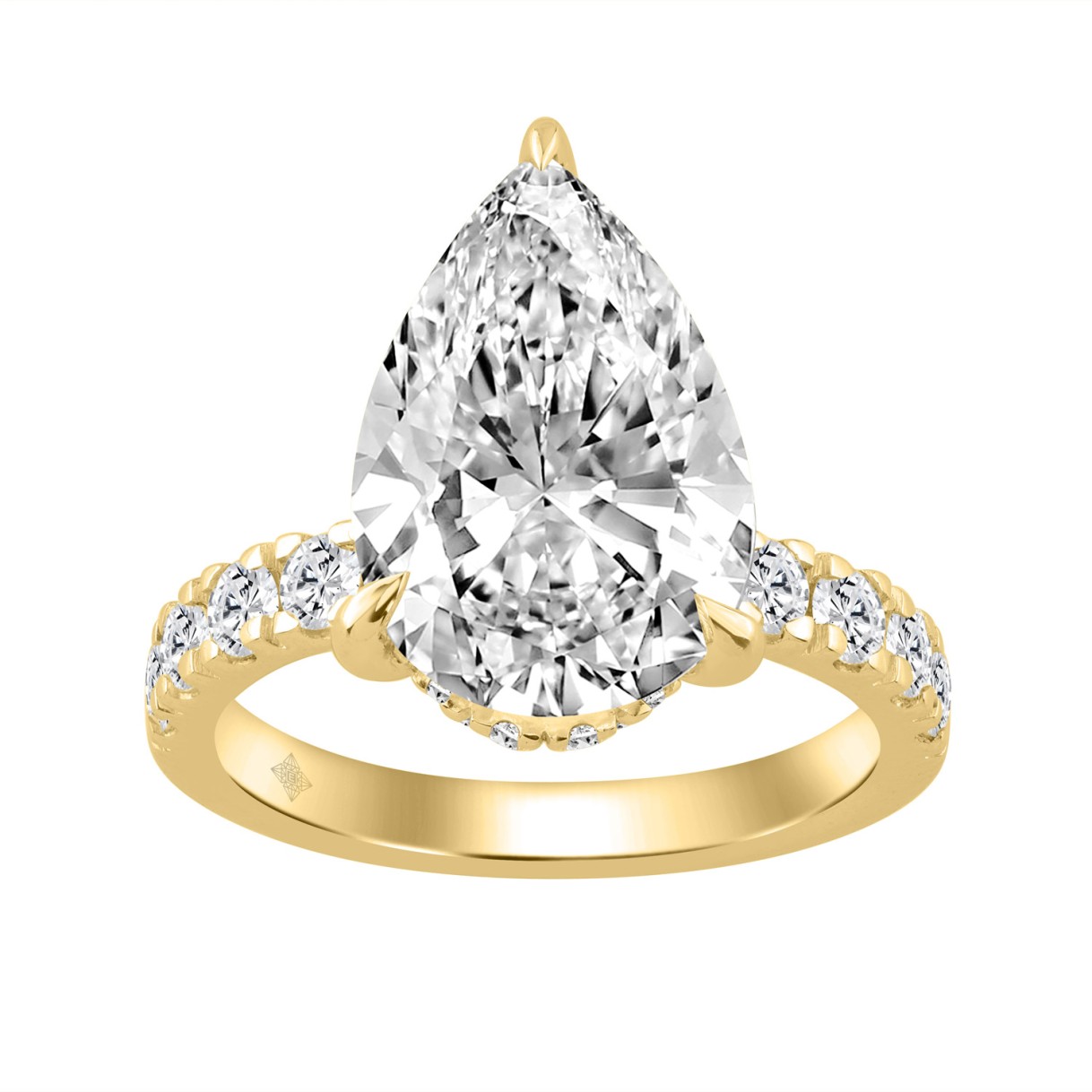 14K YELLOW GOLD 4 3/4CT ROUND/PEAR DIAMOND LADIES RING (CENTER STONE PEAR DIAMOND 4CT) 1 14K YELLOW GOLD 4 3/4CT ROUND/PEAR DIAMOND LADIES RING (CENTER STONE PEAR DIAMOND 4CT) - Image 1