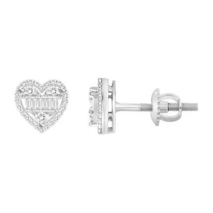 LADIES EARRINGS 0.25CT ROUND/BAGUETTE DIAMOND 10K WHITE GOLD
