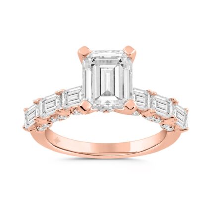 14K ROSE GOLD 4 1/2CT ROUND/EMERALD DIAMOND LADIES RING (CENTER STONE EMERALD DIAMOND 3CT)