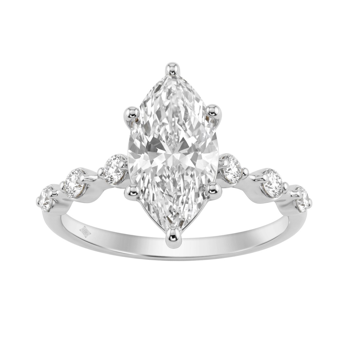 Women 14K White Gold 2 1/4Ct Lab Grown Diamond Ring Marquise Cut With Round Side Stone Engagement Ring 2.00Ct Marquise Center Stone (Color F-G -Clarit 1 Women 14K White Gold 2 1/4Ct Lab Grown Diamond Ring Marquise Cut With Round Side Stone Engagement Ring 2.00Ct Marquise Center Stone (Color F-G -Clarit - Image 1
