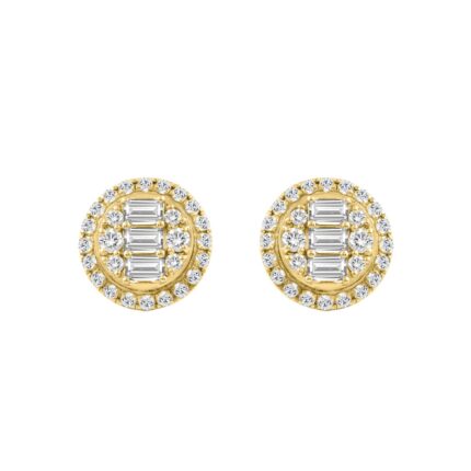 10K YELLOW GOLD 1 1/4CT ROUND/EMERALD DIAMOND LADIES EARRINGS