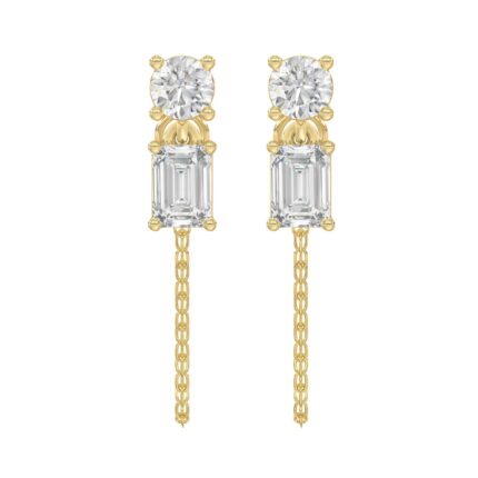 10K Yellow Gold 3/4CT Emerald/Round cut Diamond Elegant Ladies Earring (Color F-G -Clarity VS1/VS2)