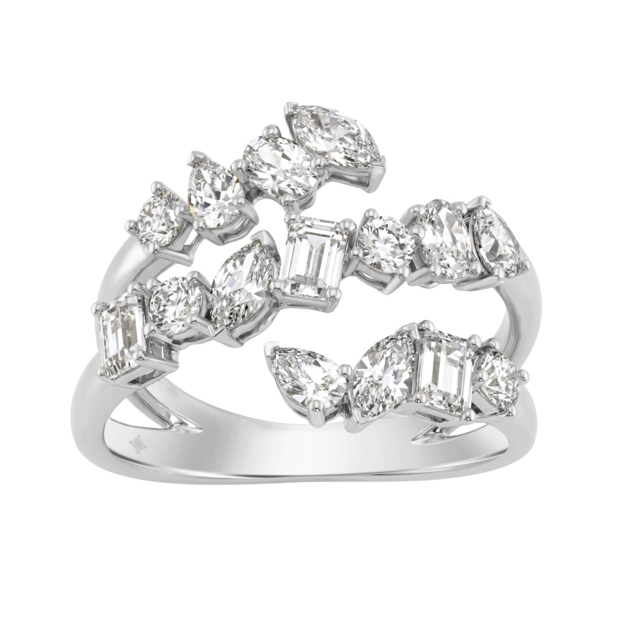 Elegant 14K White Gold 1 1/2Ct Diamond Ring Mixed Cuts: Round, Marquise, Pear, Emerald & Oval, Women Fashion Jewelry (Color F-G -Clarity Vs1/Vs2) 1 Elegant 14K White Gold 1 1/2Ct Diamond Ring Mixed Cuts: Round, Marquise, Pear, Emerald & Oval, Women Fashion Jewelry (Color F-G -Clarity Vs1/Vs2) - Image 1