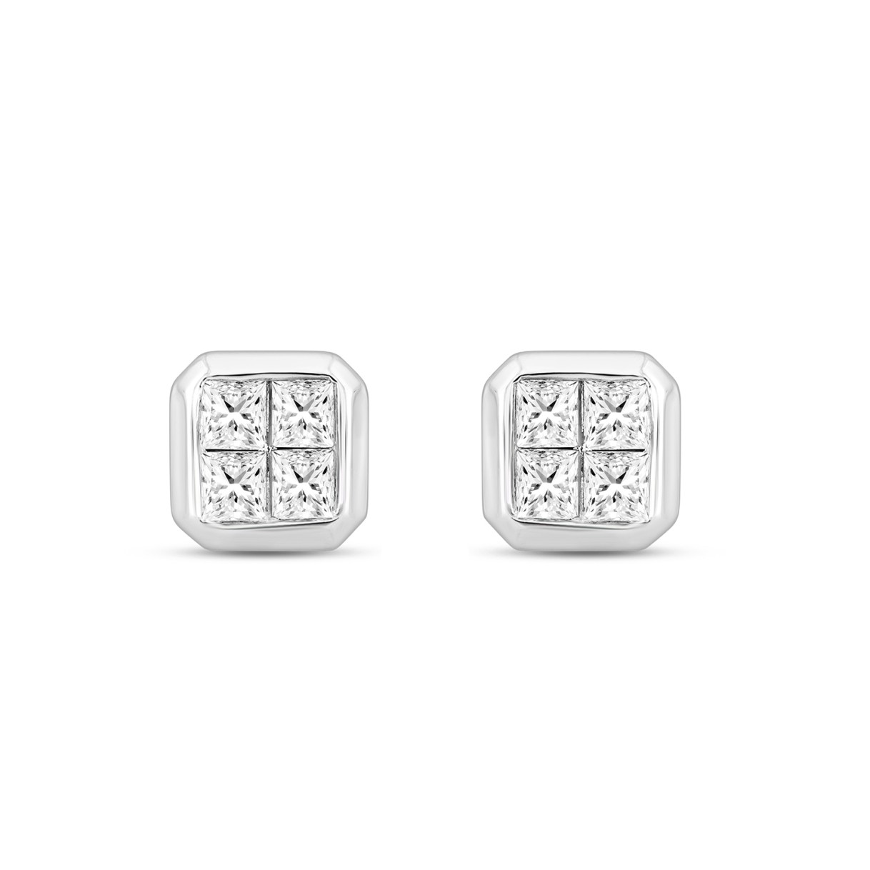 LADIES EARRINGS 1.00CT ROUND/PRINCESS DIAMOND 14K WHITE GOLD 1 LADIES EARRINGS 1.00CT ROUND/PRINCESS DIAMOND 14K WHITE GOLD - Image 1