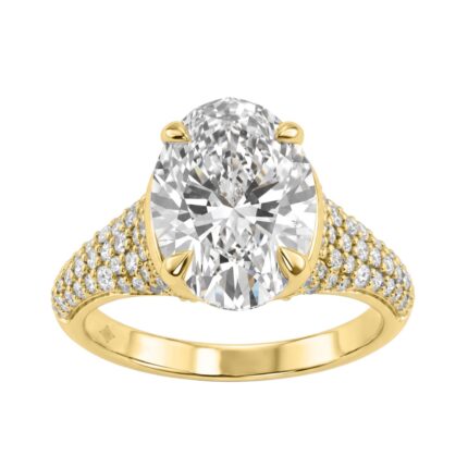 14K Yellow Gold Oval & Round Diamond Engagement Ring For 4 1/2Ct Ladies Ring 4Ct Oval Center Stone (Color F-G -Clarity Vs1/Vs2)