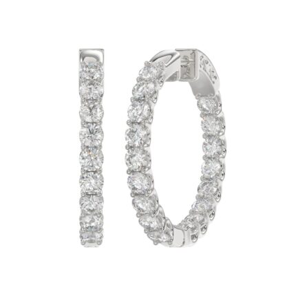 LADIES HOOP EARRINGS 5CT ROUND DIAMOND 14K WHITE GOLD