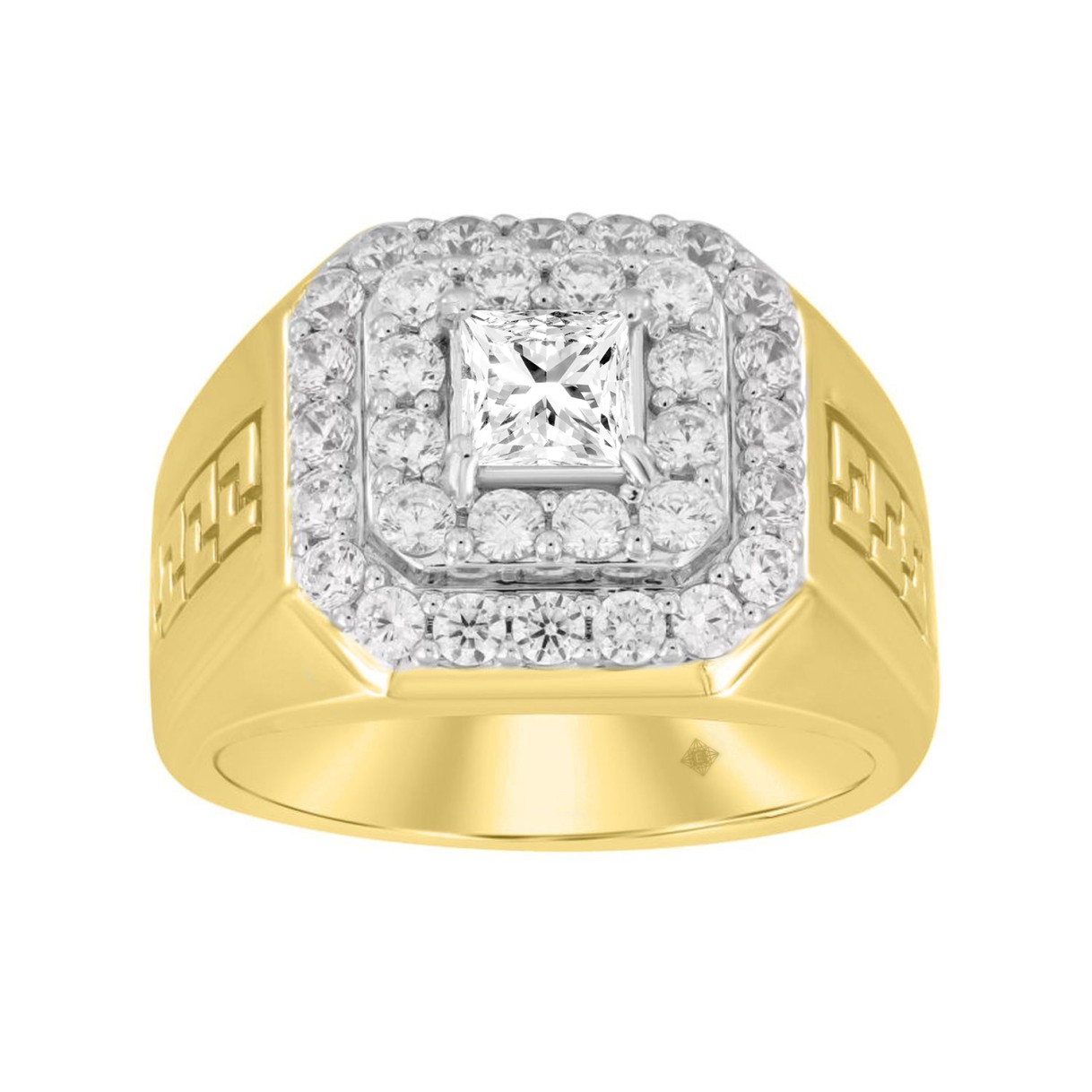 14K YELLOW GOLD 2 1/2CT ROUND/PRINCESS DIAMOND MEN'S RING (CENTER STONE PRINCESS DIAMOND 1CT ) 1 14K YELLOW GOLD 2 1/2CT ROUND/PRINCESS DIAMOND MEN'S RING (CENTER STONE PRINCESS DIAMOND 1CT ) - Image 1