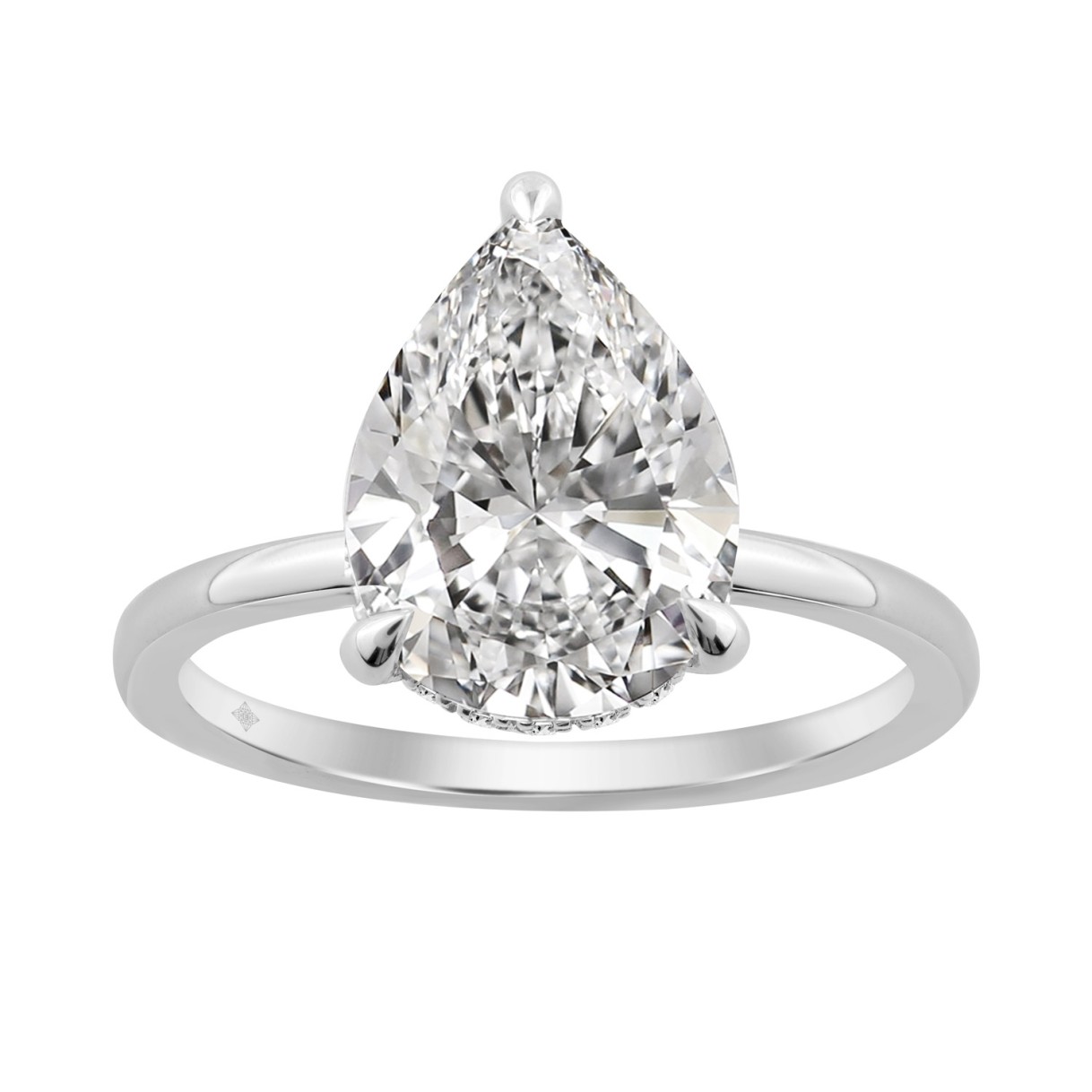 14K WHITE GOLD 3.00CT ROUND/PEAR DIAMOND LADIES RING (CENTER STONE PEAR DIAMOND 3CT) 1 14K WHITE GOLD 3.00CT ROUND/PEAR DIAMOND LADIES RING (CENTER STONE PEAR DIAMOND 3CT) - Image 1