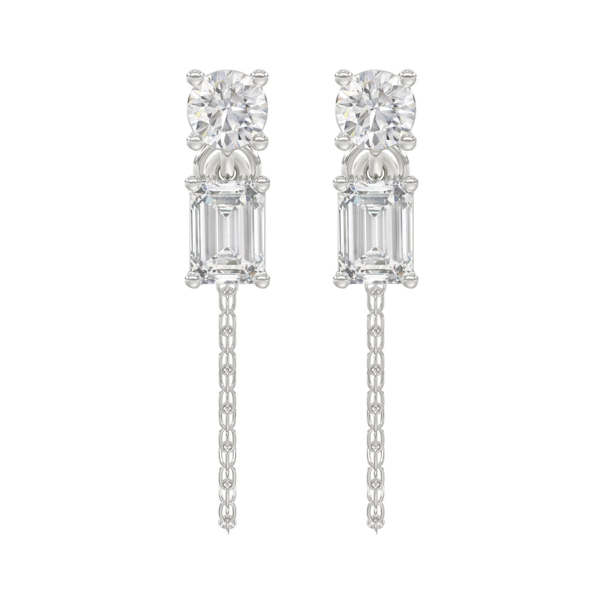 10K White Gold 3/4CT Emerald/Round cut Diamond Elegant Ladies Earring (Color F-G -Clarity VS1/VS2) 1 10K White Gold 3/4CT Emerald/Round cut Diamond Elegant Ladies Earring (Color F-G -Clarity VS1/VS2) - Image 1