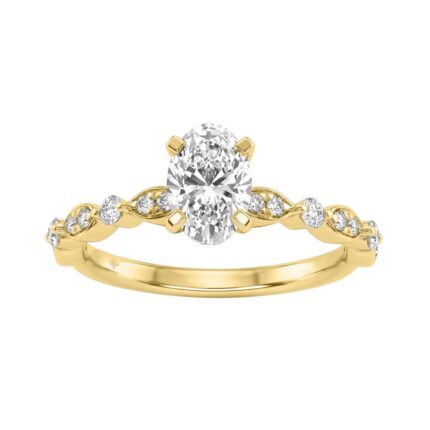 14K Yellow Gold 1 1/4Ct Oval & Round Diamond Ladies Engagement Ring 1.00 Ct Oval Center Stone Classic Ladies Ring (Color F-G -Clarity Vs1/Vs2)