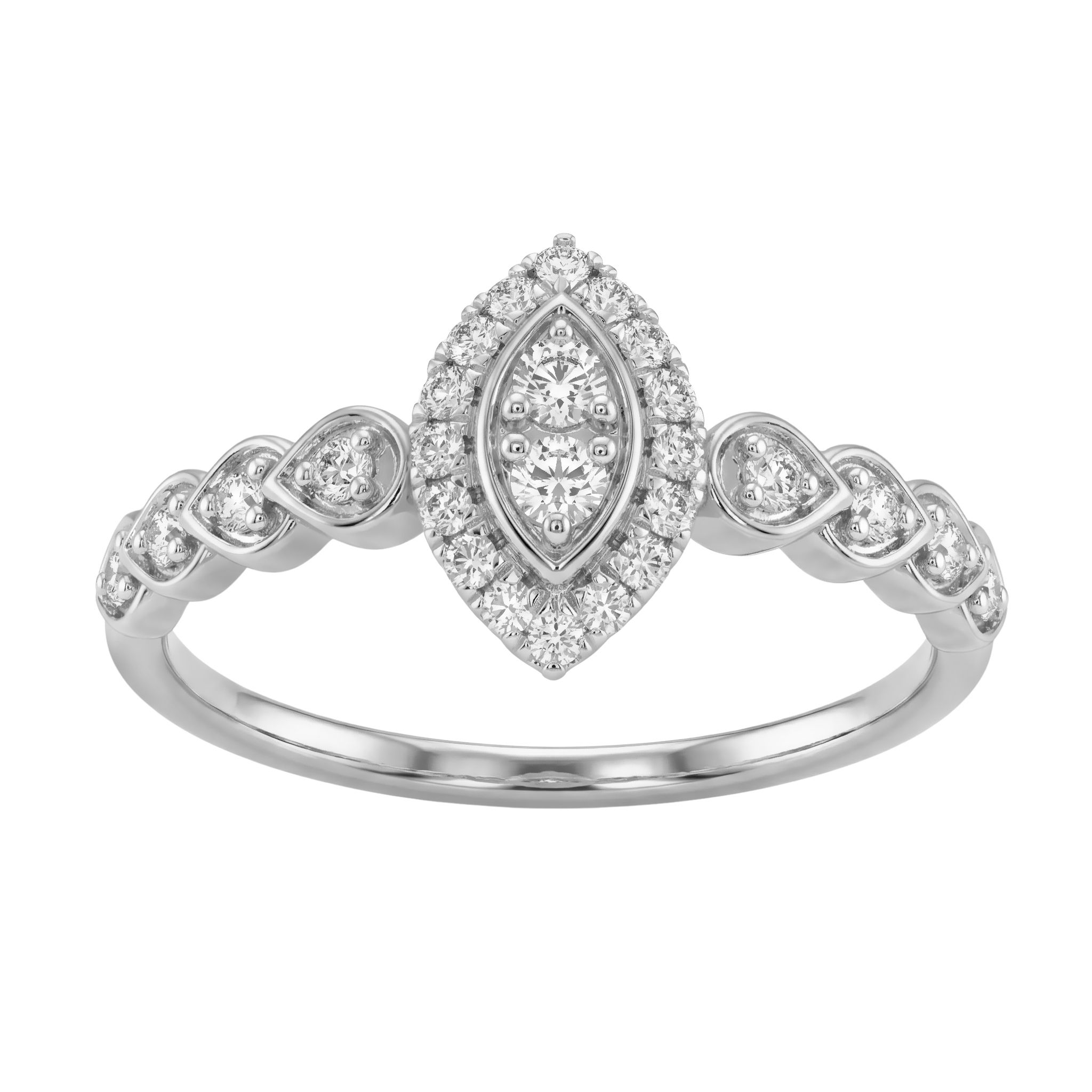Sterling Silver Ladies 0.25CT Round Diamond Halo Engagement Ring Elegant Bridal Jewelry 1 Sterling Silver Ladies 0.25CT Round Diamond Halo Engagement Ring Elegant Bridal Jewelry - Image 1