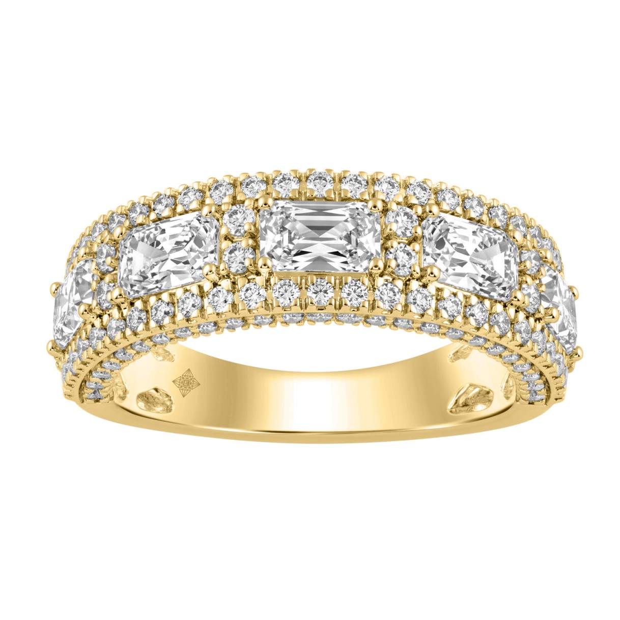Luxury 2.00Ct 14K Yellow Gold Lab-Grown Diamond Anniversary Ladies Ring Radiant Center & Round Side Diamonds (Color F-G -Clarity Vs1/Vs2) 1 Luxury 2.00Ct 14K Yellow Gold Lab-Grown Diamond Anniversary Ladies Ring Radiant Center & Round Side Diamonds (Color F-G -Clarity Vs1/Vs2) - Image 1