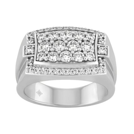 MEN'S RING 1 1/2CT ROUND DIAMOND 14K WHITE GOLD