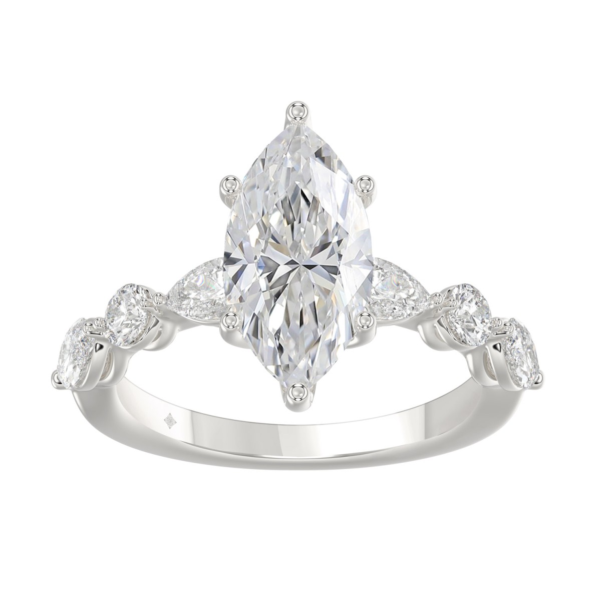 14K White Gold Bridal Fashion Ring for Ladies 4CT Round & Marquise& Pear Cut Diamonds 3.00CT Marquise Center stone (Color F-G -Clarity VS1/VS 1 14K White Gold Bridal Fashion Ring for Ladies 4CT Round & Marquise& Pear Cut Diamonds 3.00CT Marquise Center stone (Color F-G -Clarity VS1/VS - Image 1