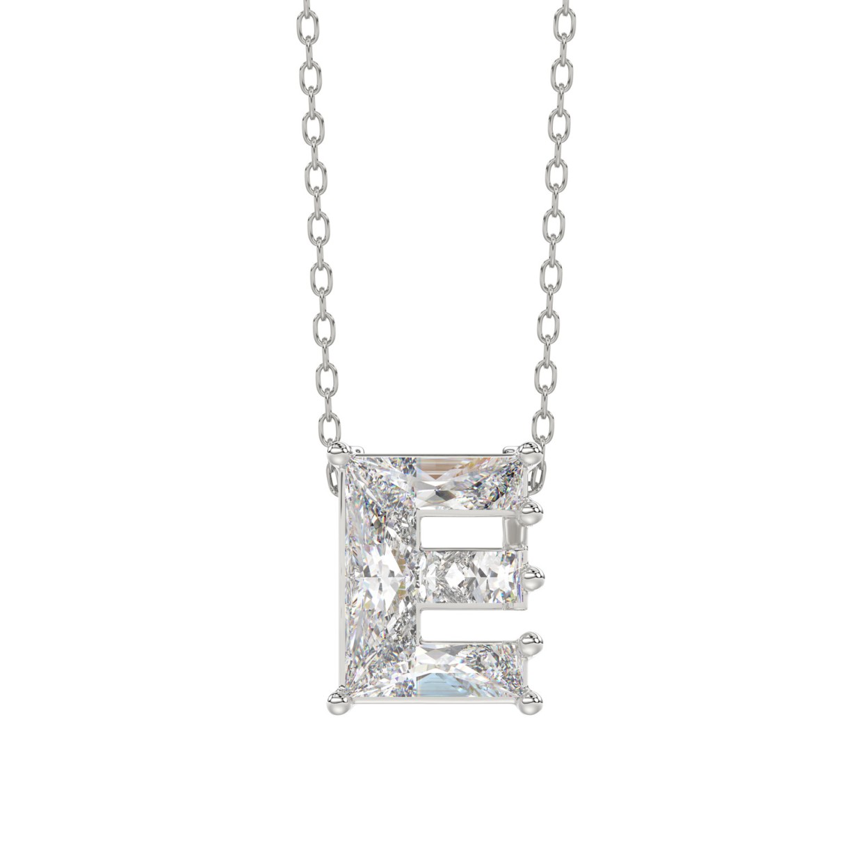 10K White Gold Diamond Initial “E” Pendant 1 1/2CT Fancy Cut Ladies Alphabet Charm with Chain 1 10K White Gold Diamond Initial “E” Pendant 1 1/2CT Fancy Cut Ladies Alphabet Charm with Chain - Image 1