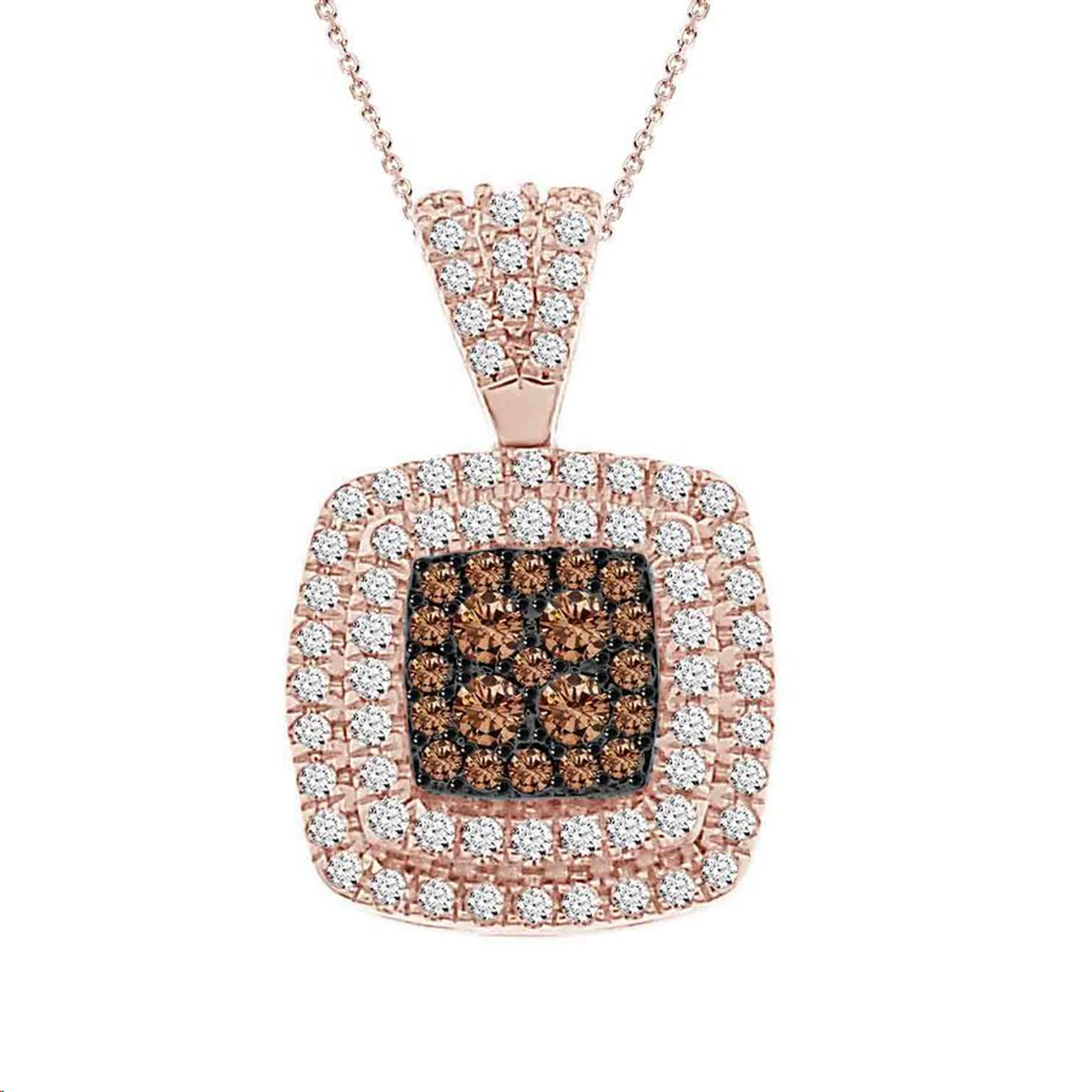 LADIES PENDANT WITH CHAIN 0.50CT ROUND/DARK BROWN DIAMOND 14K ROSE GOLD - Image 1