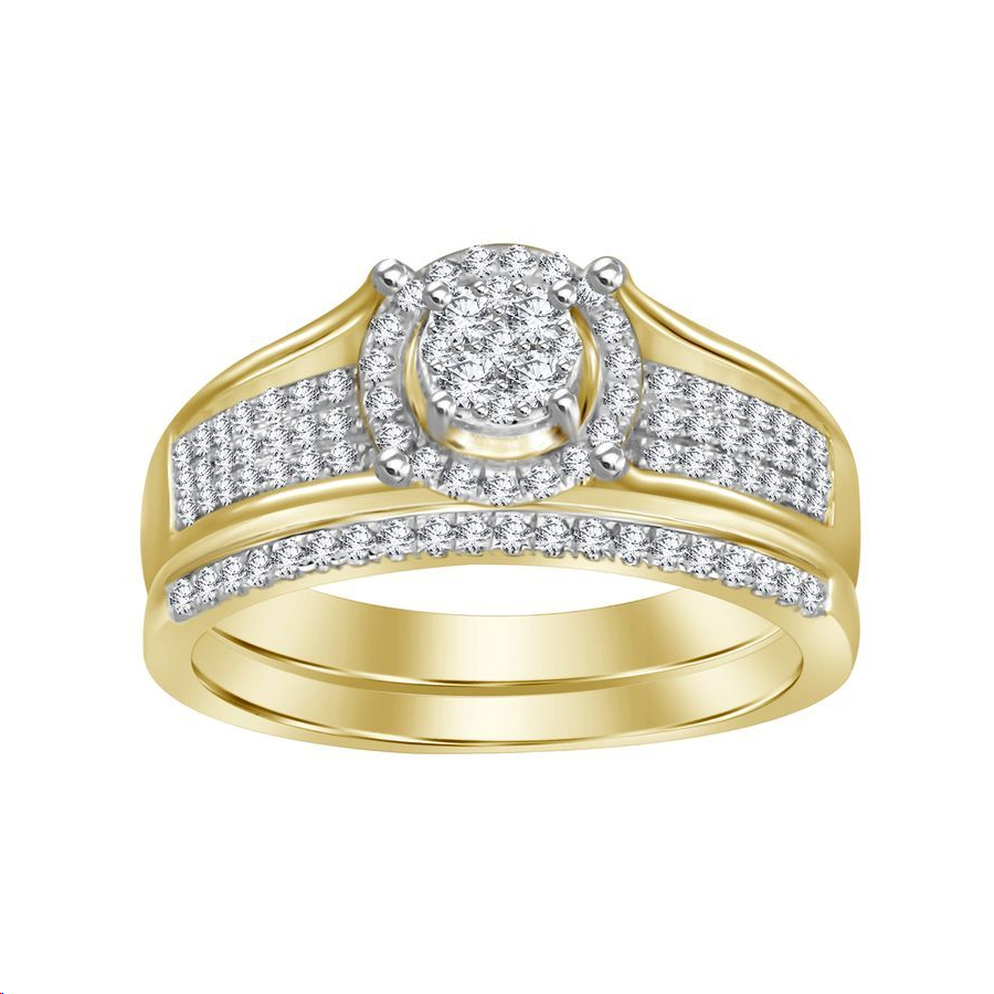 LADIES TRIO SET 0.50CT ROUND DIAMOND 10K YELLOW GOLD - Image 1