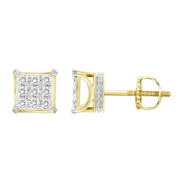 EARRINGS 0.25CT ROUND DIAMOND 10K YELLOW GOLD - Image 1