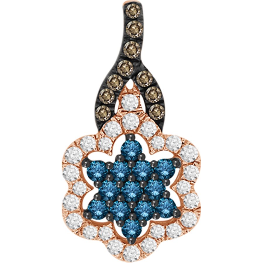 LADIES PENDANT WITH CHAIN 0.50CT ROUND/BLUE SAPPHIRE/DARK BROWN DIAMOND 14K ROSE GOLD - Image 1