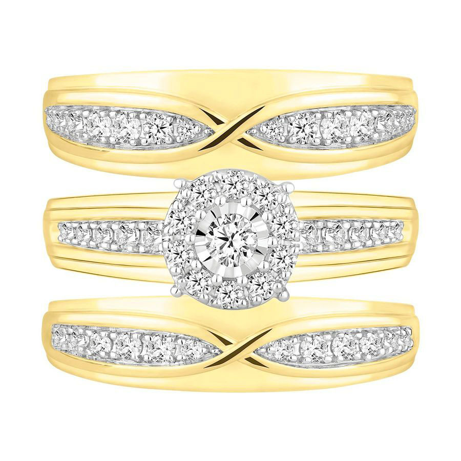 LADIES TRIO SET 1.00CT ROUND DIAMOND 10K YELLOW GOLD - Image 1