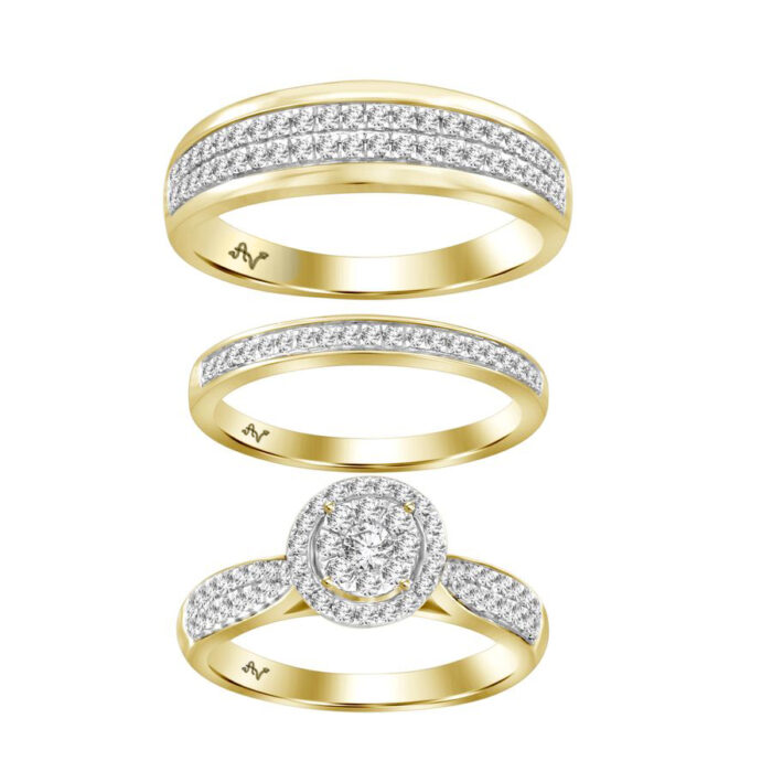 LADIES TRIO SET 1.00CT ROUND DIAMOND 10K YELLOW GOLD - Image 1