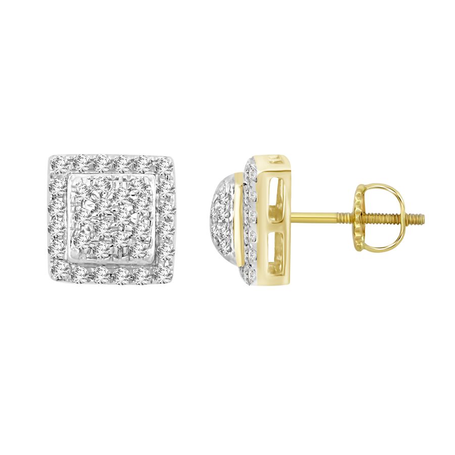 LADIES STUD EARRINGS 0.15CT ROUND DIAMOND 10K YELLOW GOLD - Image 1
