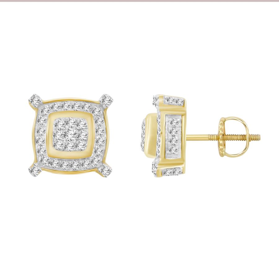 LADIES EARRINGS 0.25CT ROUND DIAMOND 10K YELLOW GOLD - Image 1