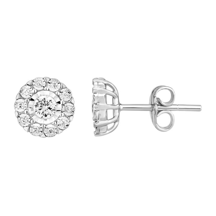 LADIES EARRINGS 0.50CT ROUND DIAMOND 10K WHITE GOLD - Image 1