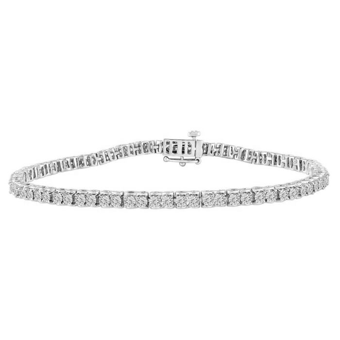 LADIES BRACELET 1.00CT ROUND DIAMOND 10K WHITE GOLD - Image 1