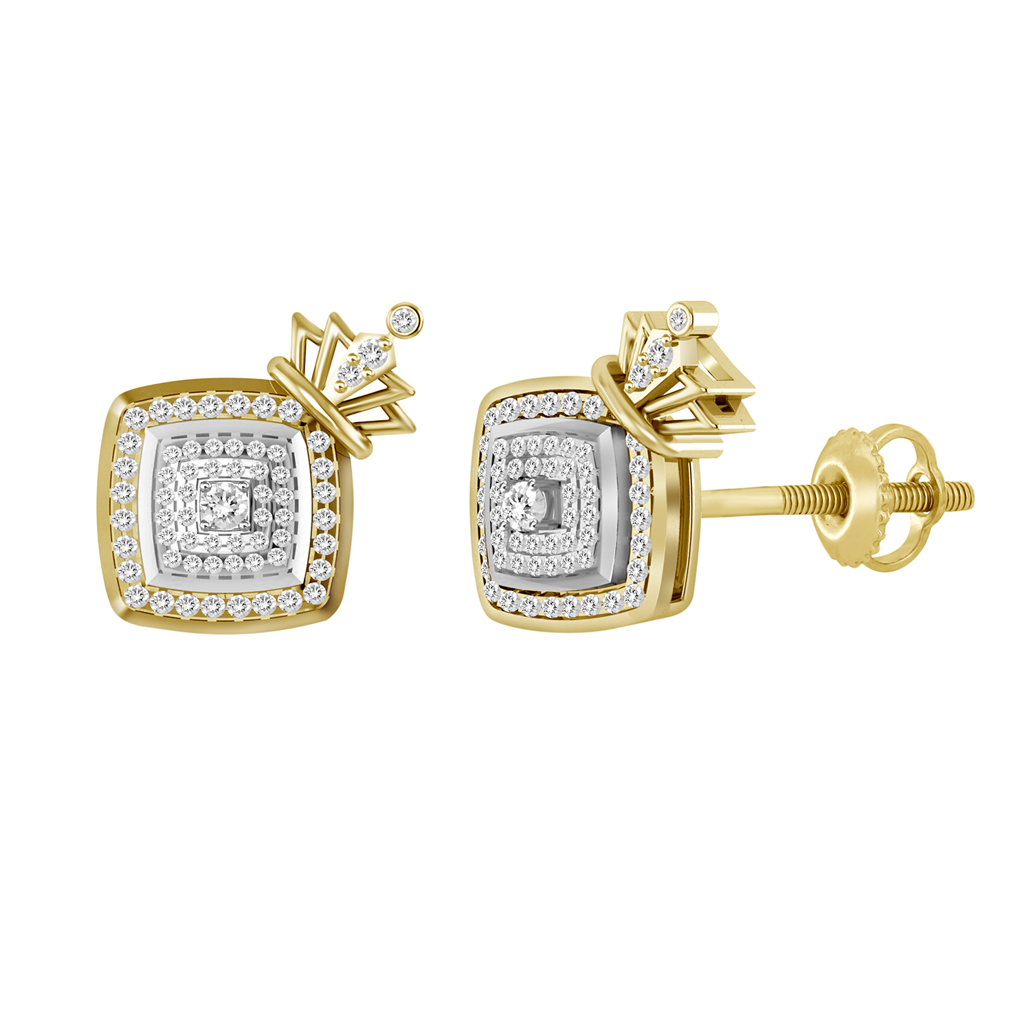 LADIES EARRINGS 0.33CT ROUND DIAMOND 10K YELLOW GOLD - Image 1