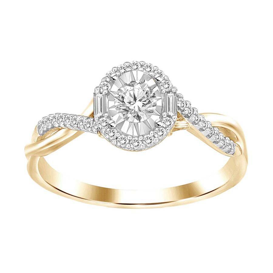 LADIES RING 0.25CT ROUND/BAGUETTE DIAMOND 10K YELLOW GOLD - Image 1