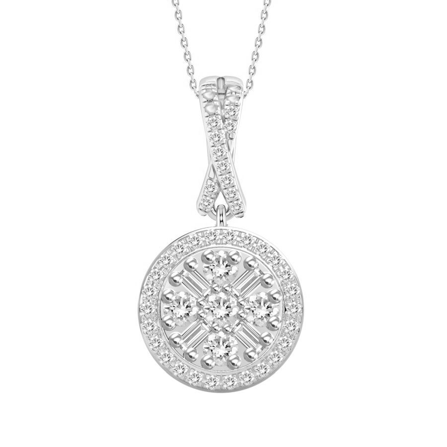 LADIES PENDANT WITH CHAIN 0.20CT ROUND/BAGUETTE DIAMOND 10K WHITE GOLD - Image 1