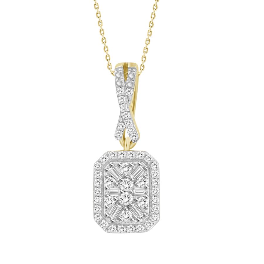 LADIES PENDANT WITH CHAIN 0.20CT ROUND/BAGUETTE DIAMOND 10K YELLOW GOLD - Image 1