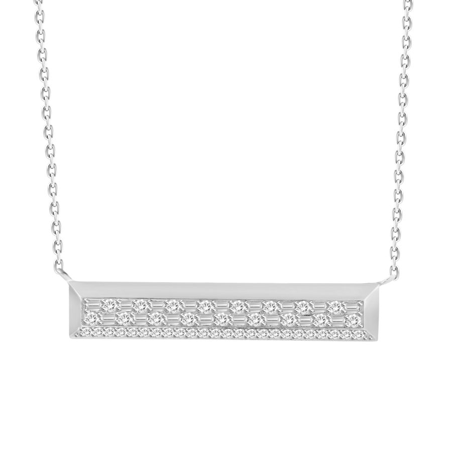 LADIES NECKLACE 0.50CT ROUND/BAGUETTE DIAMOND 10K WHITE GOLD - Image 1
