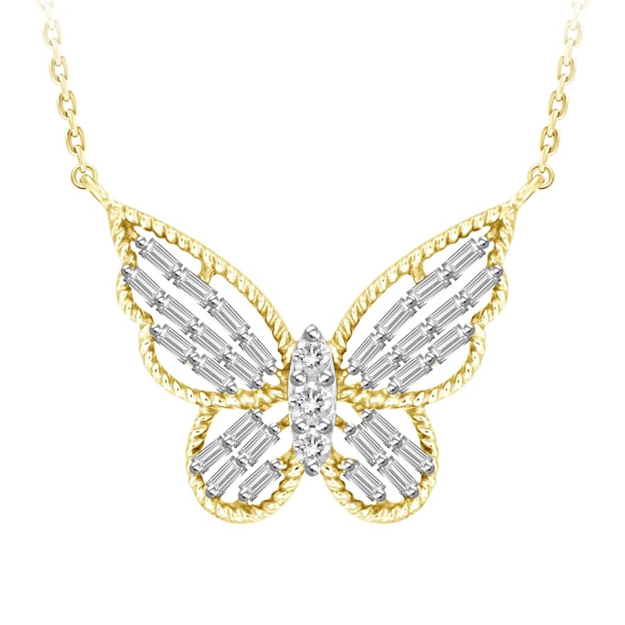 LADIES NECKLACE 0.25CT ROUND/BAGUETTE DIAMOND 10K YELLOW GOLD - Image 1
