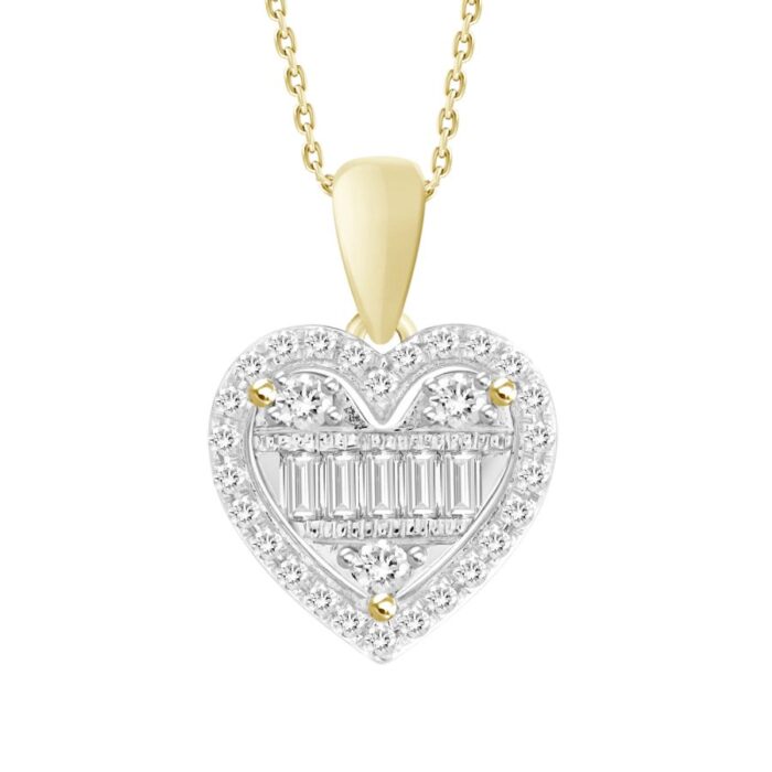 LADIES PENDANT 0.20CT ROUND/BAGUETTE DIAMOND 10K YELLOW GOLD - Image 1