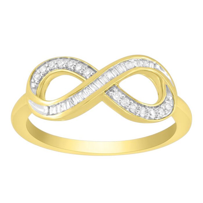 LADIES RING 0.15CT ROUND/BAGUETTE DIAMOND 10K YELLOW GOLD - Image 1