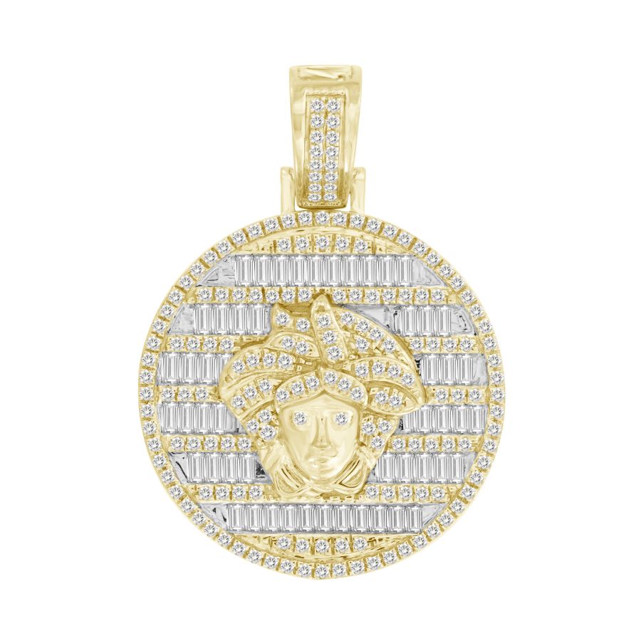MEN'S CHARM 1.00CT ROUND/BAGUETTE DIAMOND 10K YELLOW GOLD - Image 1