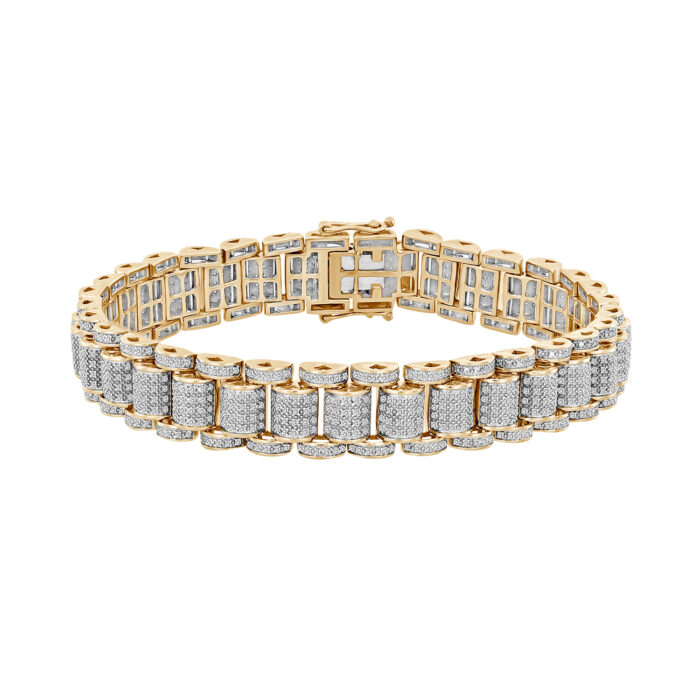 MEN'S BRACELET 2.25CT ROUND DIAMOND 10K YELLOW GOLD - Image 1
