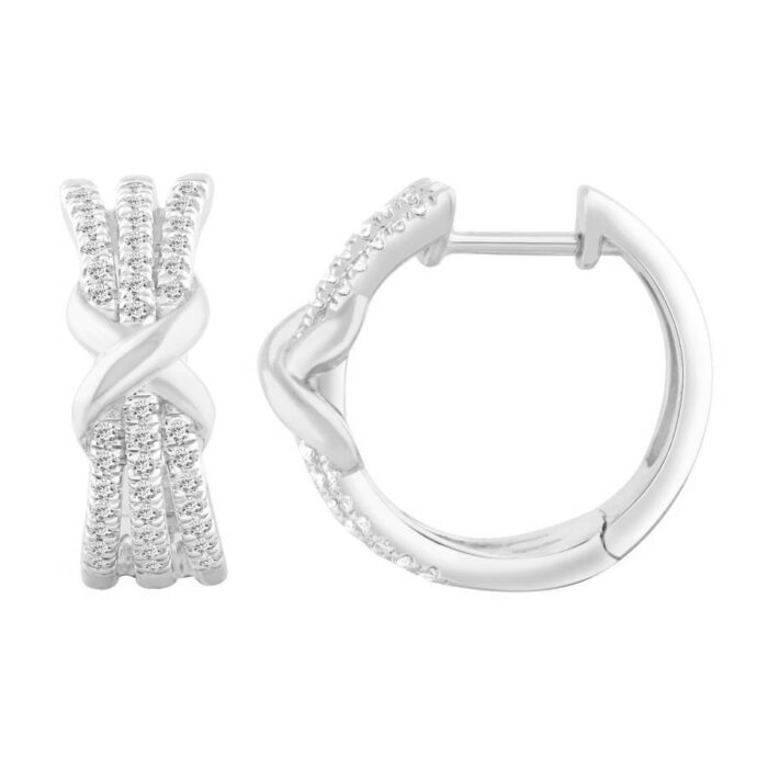 LADIES HOOP EARRINGS 0.33CT ROUND DIAMOND 10K WHITE GOLD - Image 1