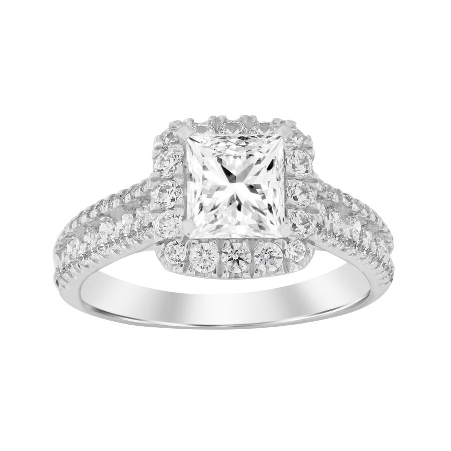 LADIES RING 0.75CT ROUND DIAMOND 14K WHITE GOLD (CENTER STONE 1.00CT PRINCESS DIAMOND) - Image 1