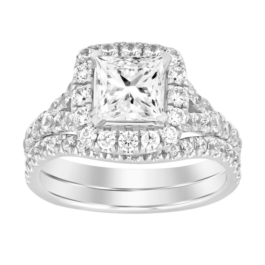 LADIES SEMI MOUNT BRIDAL SET 1.00CT ROUND DIAMOND 14K WHITE GOLD - Image 1