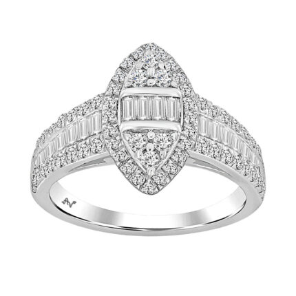 LADIES RING 1.00CT ROUND/BAGUETTE DIAMOND 14K WHITE GOLD
