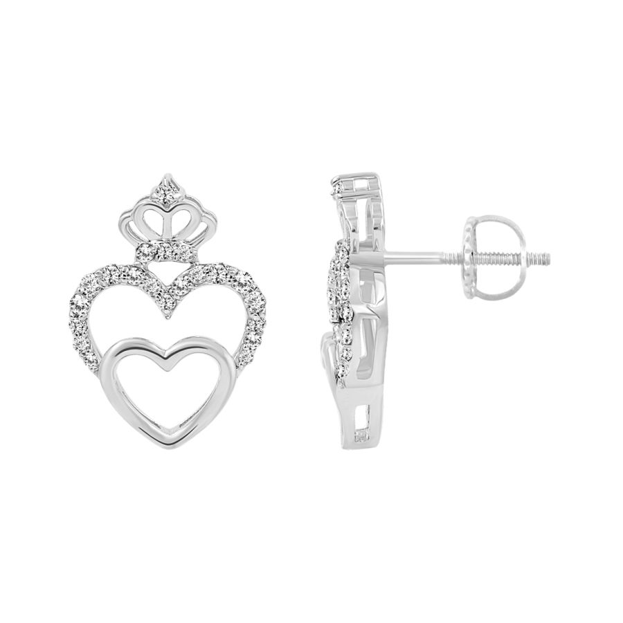 LADIES EARRINGS 0.15CT ROUND DIAMOND 10K WHITE GOLD - Image 1