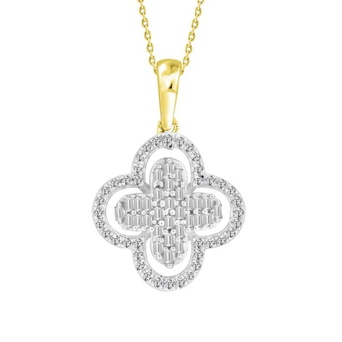 LADIES PENDANT WITH CHAIN 0.25CT ROUND/BAGUETTE DIAMOND 10K YELLOW GOLD - Image 1