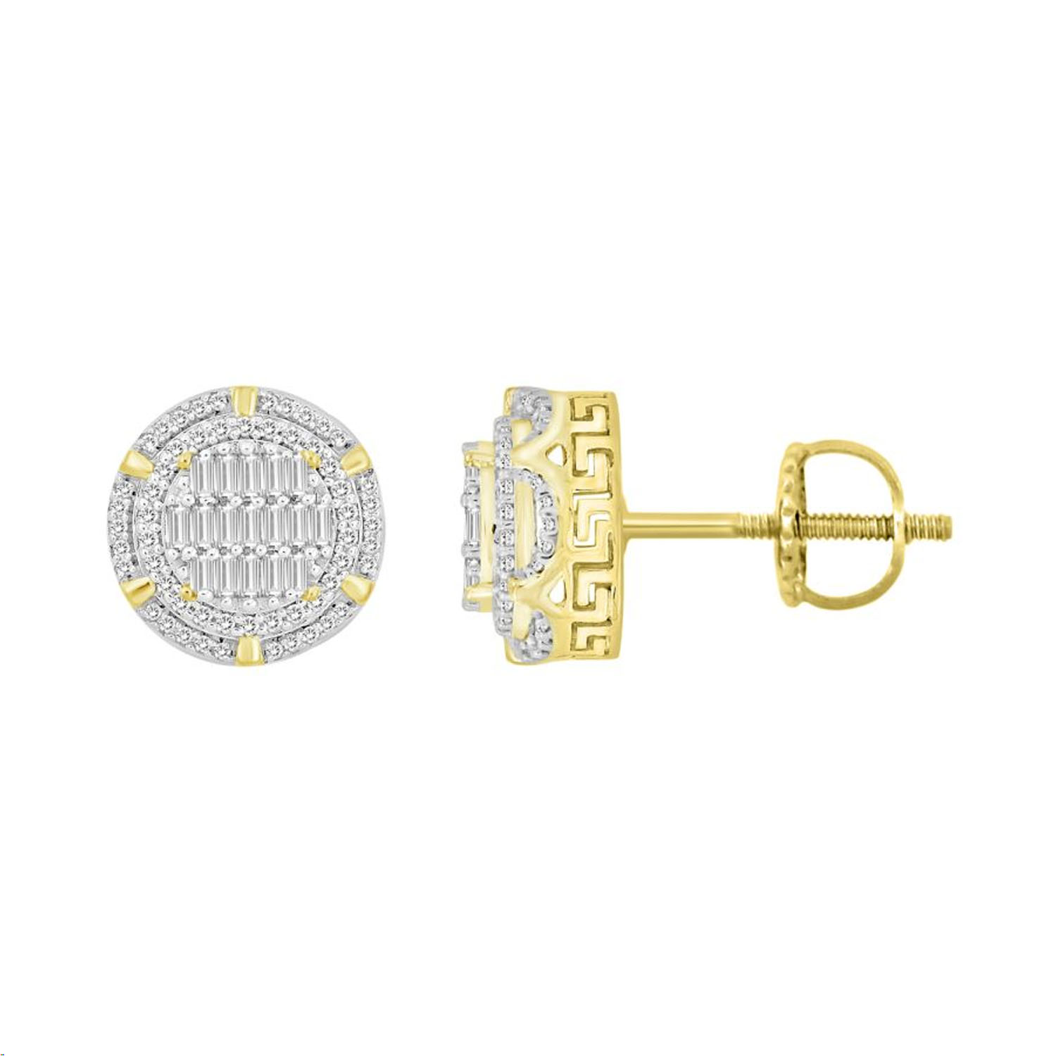 LADIES EARRINGS 0.50CT ROUND/BAGUETTE DIAMOND 10K YELLOW GOLD - Image 1