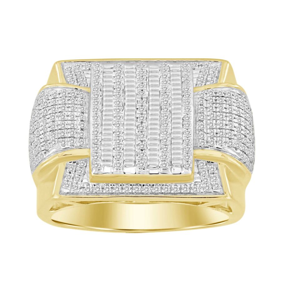 MEN'S RING 1.00CT ROUND/BAGUETTE DIAMOND 10K YELLOW GOLD - Image 1