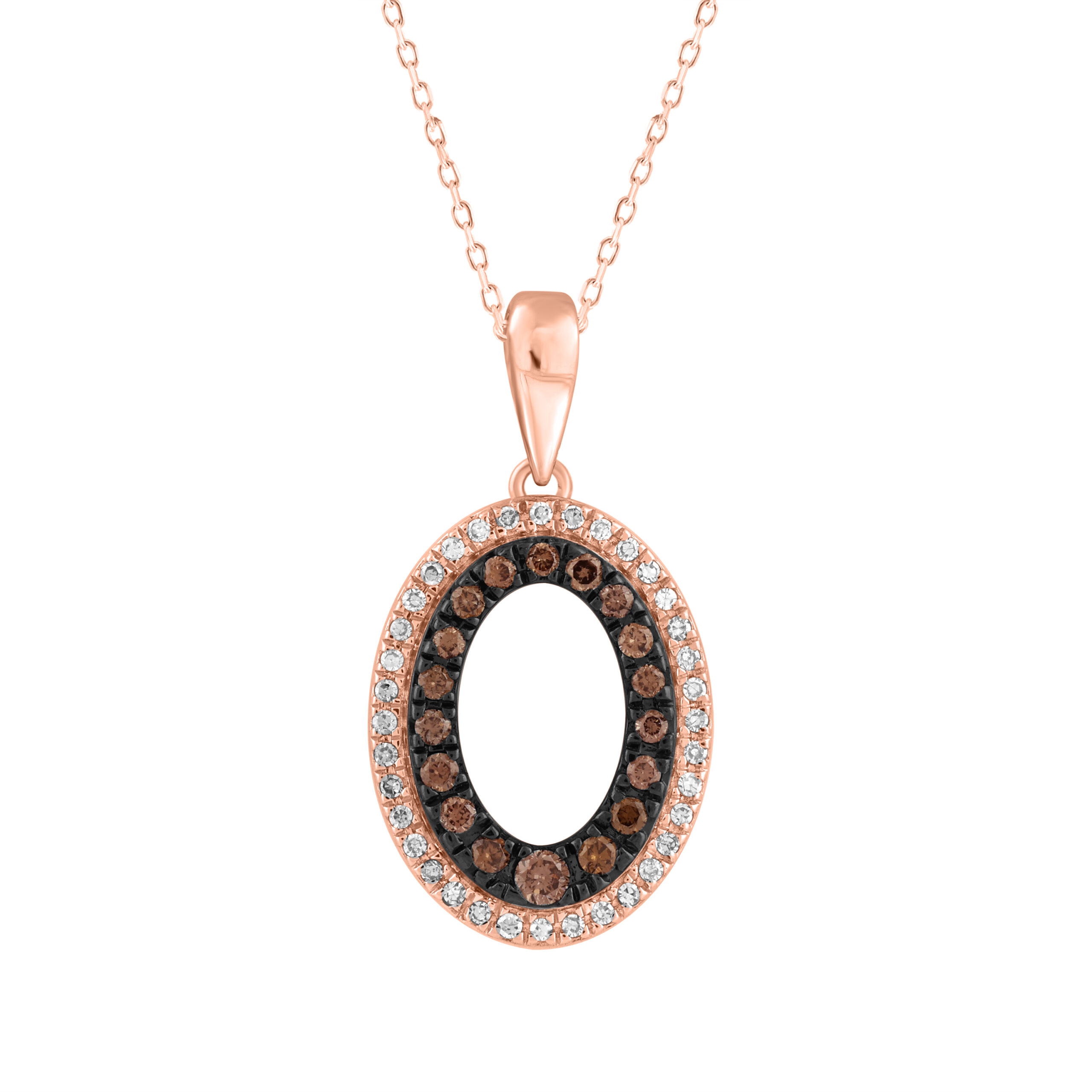 LADIES PENDANT 0.25CT WITH CHAIN DARK BROWN/ROUND DIAMOND 14K ROSE GOLD - Image 1