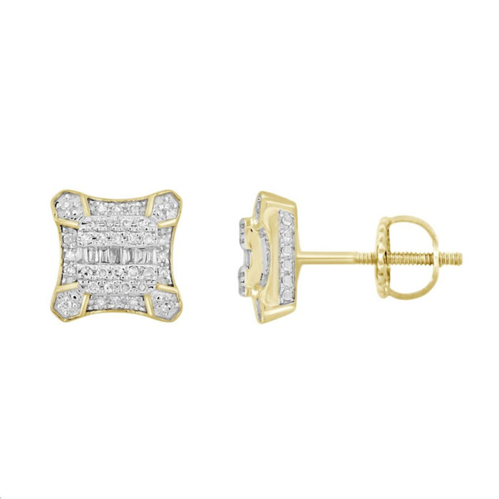LADIES EARRING 0.25CT ROUND/BAGUETTE DIAMOND 10K YELLOW GOLD - Image 1
