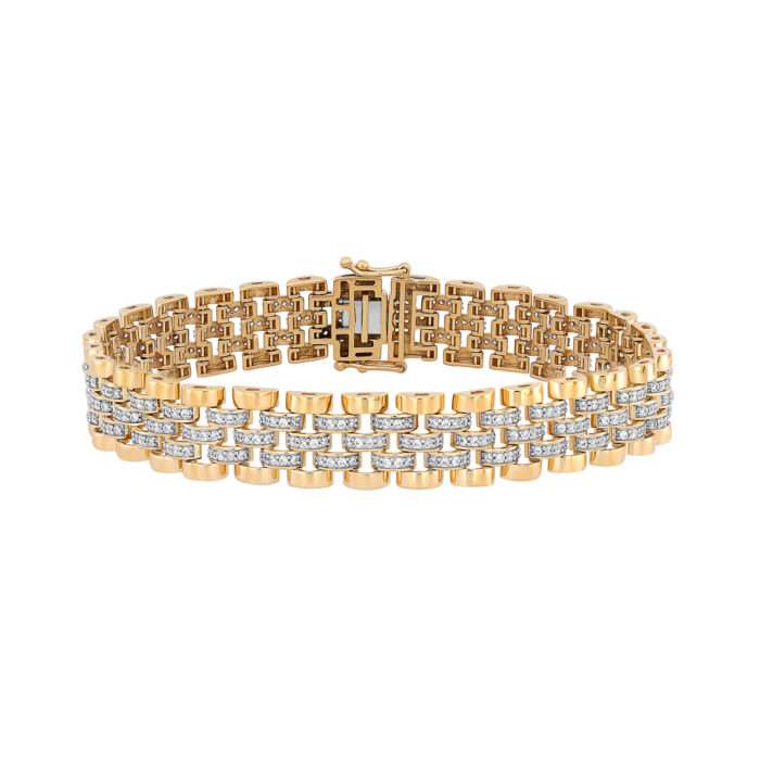MEN'S  BRACELET 2.50CT ROUND DIAMOND 10K YELLOW GOLD - Image 1